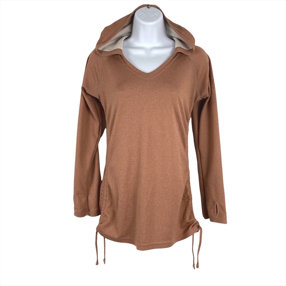 Kuhl Hooded Top Rust Orange Long Sleeve Floral Ruched Women's Small
